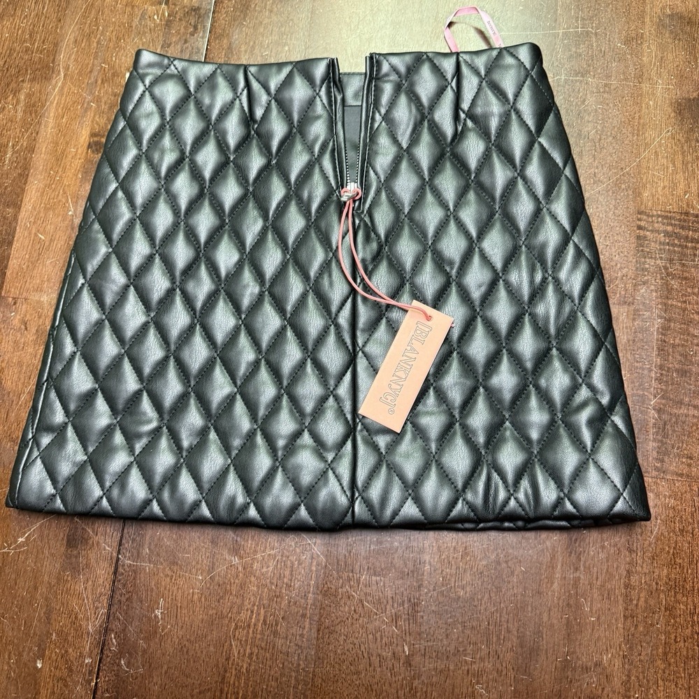 NWT Blank NYC Quilted Diamond Faux Leather Meet‎ Cute Black A-Line Skirt Sz 10